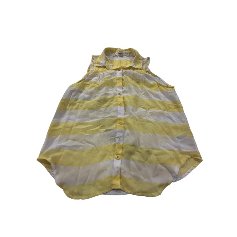 Forever 21 Shirt Women's Small Button Front Blouse Round Neck Tank Yellow EUC